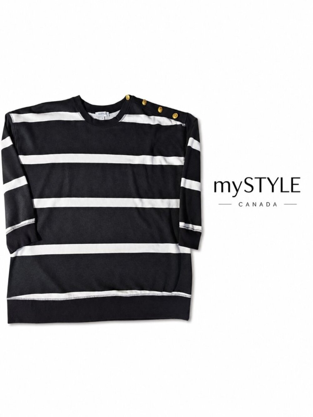 mySTYLE Black & White Striped Sweatshirt Women's 2X